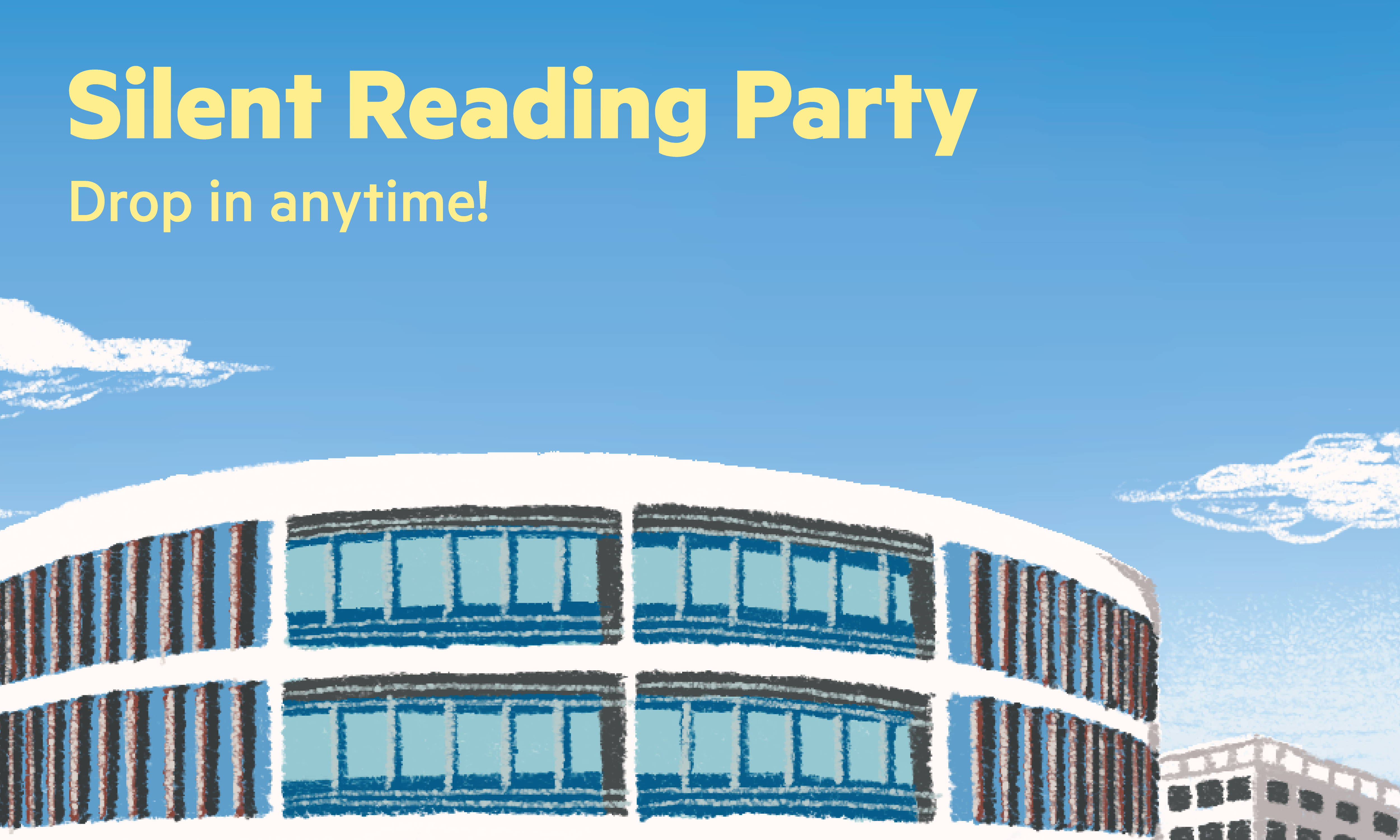 illustration of the library building with blue sky